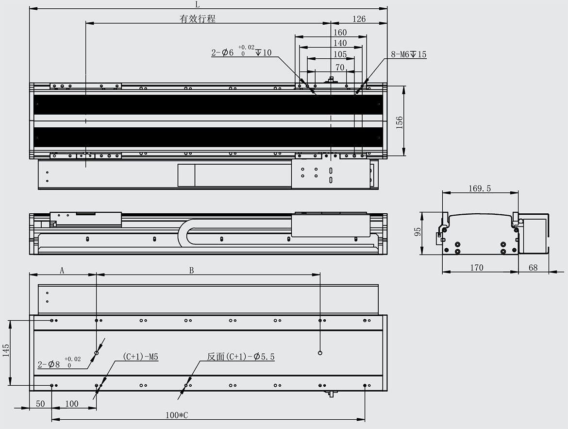 XSK150P直线电机模组型号尺寸规格图纸
