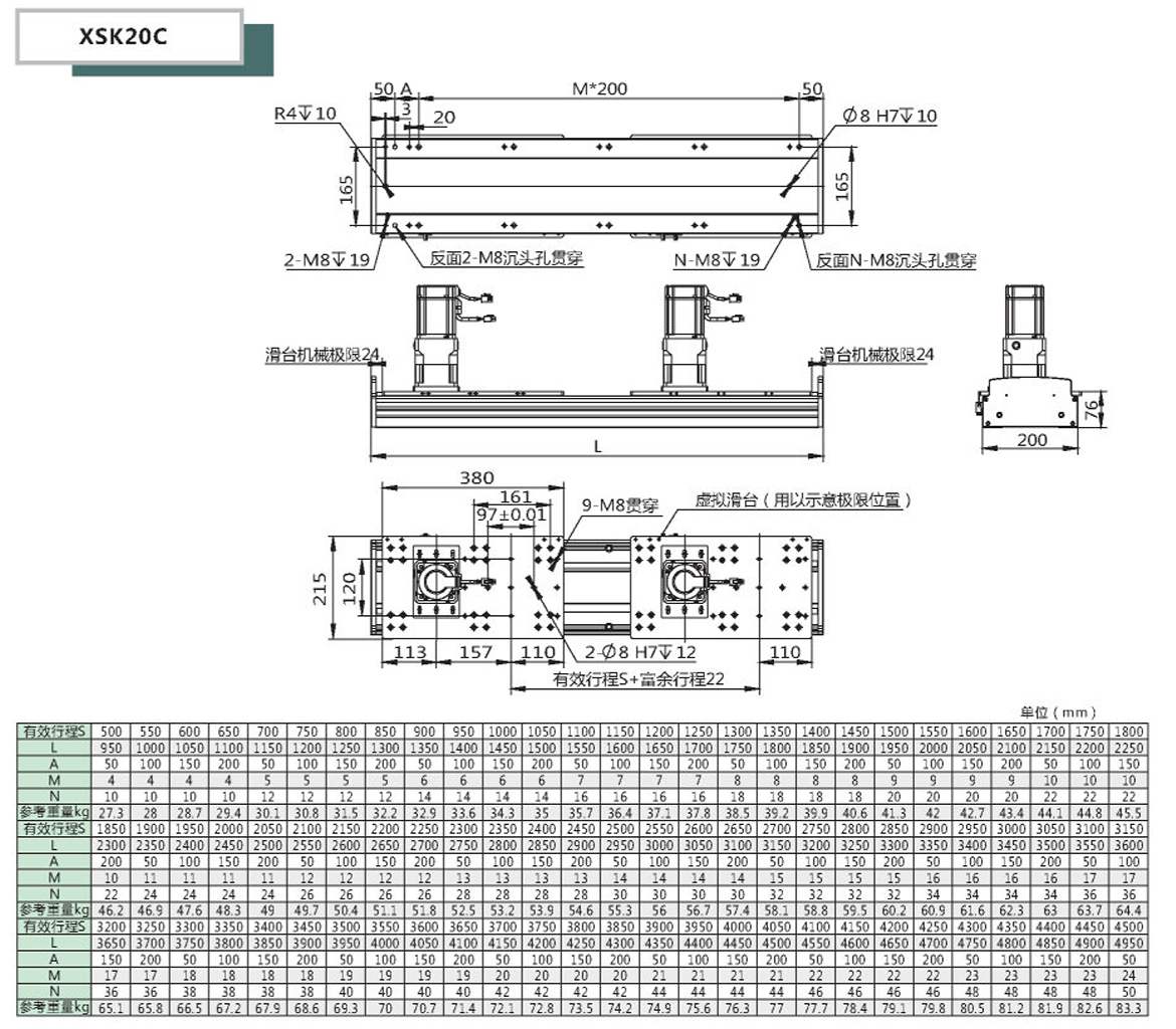 XSK齿轮齿条模组-20C参数尺寸表格说明